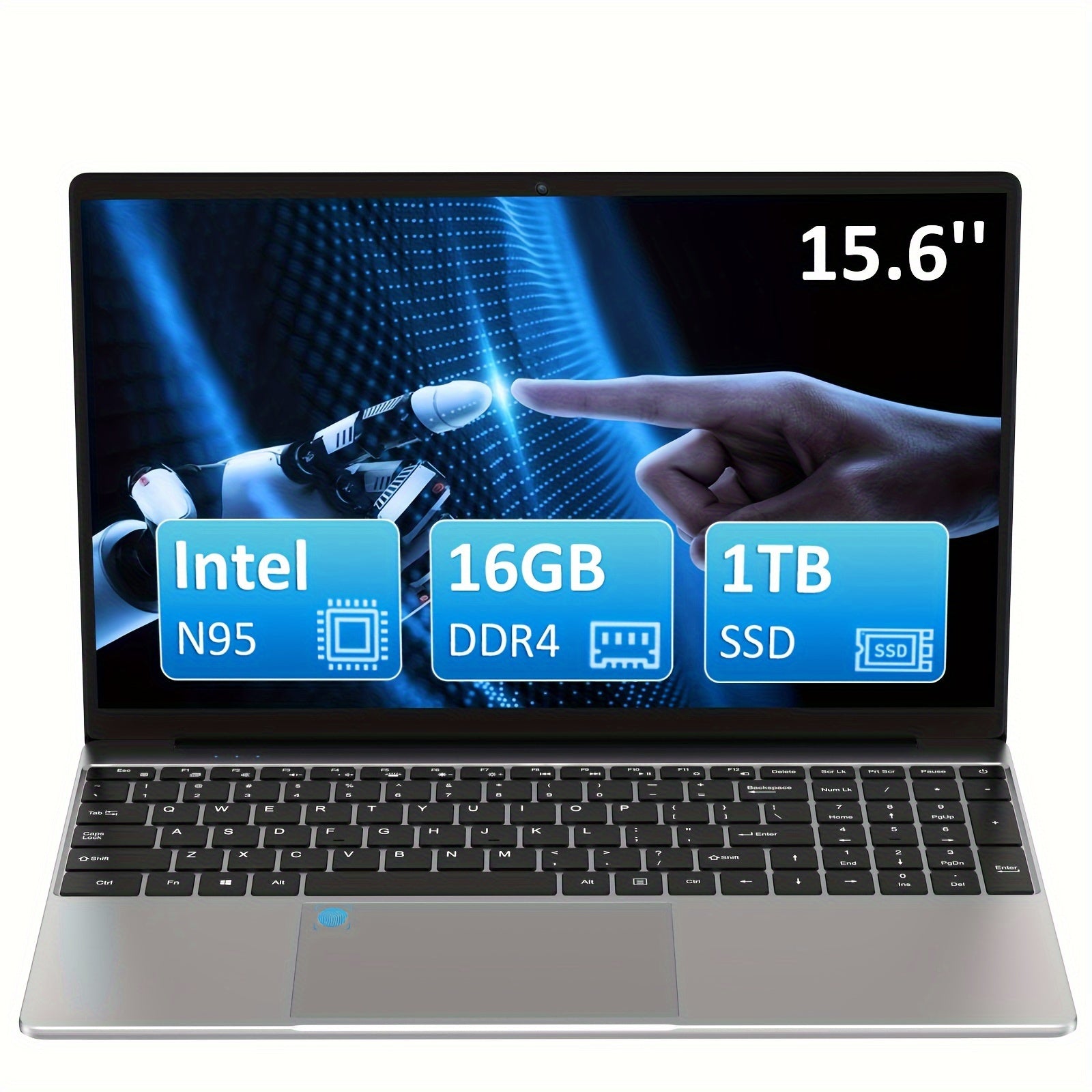 15.6 Inch FHD IPS Laptop with 16GB RAM 1TB SSD Intel 12th Gen N95 WiFi 5G Backlit Keyboard
