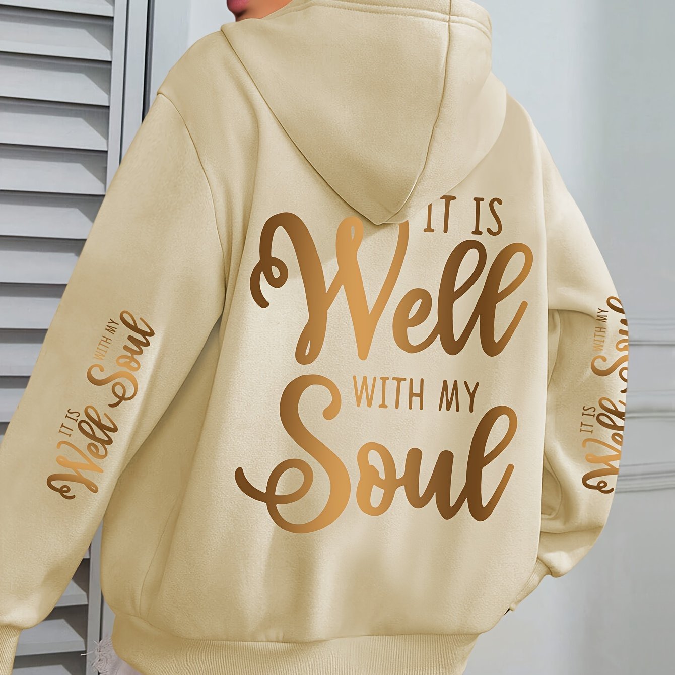Plus Size Hooded Sweatshirt with Gold Lettering Oversized Fall Winter Cozy