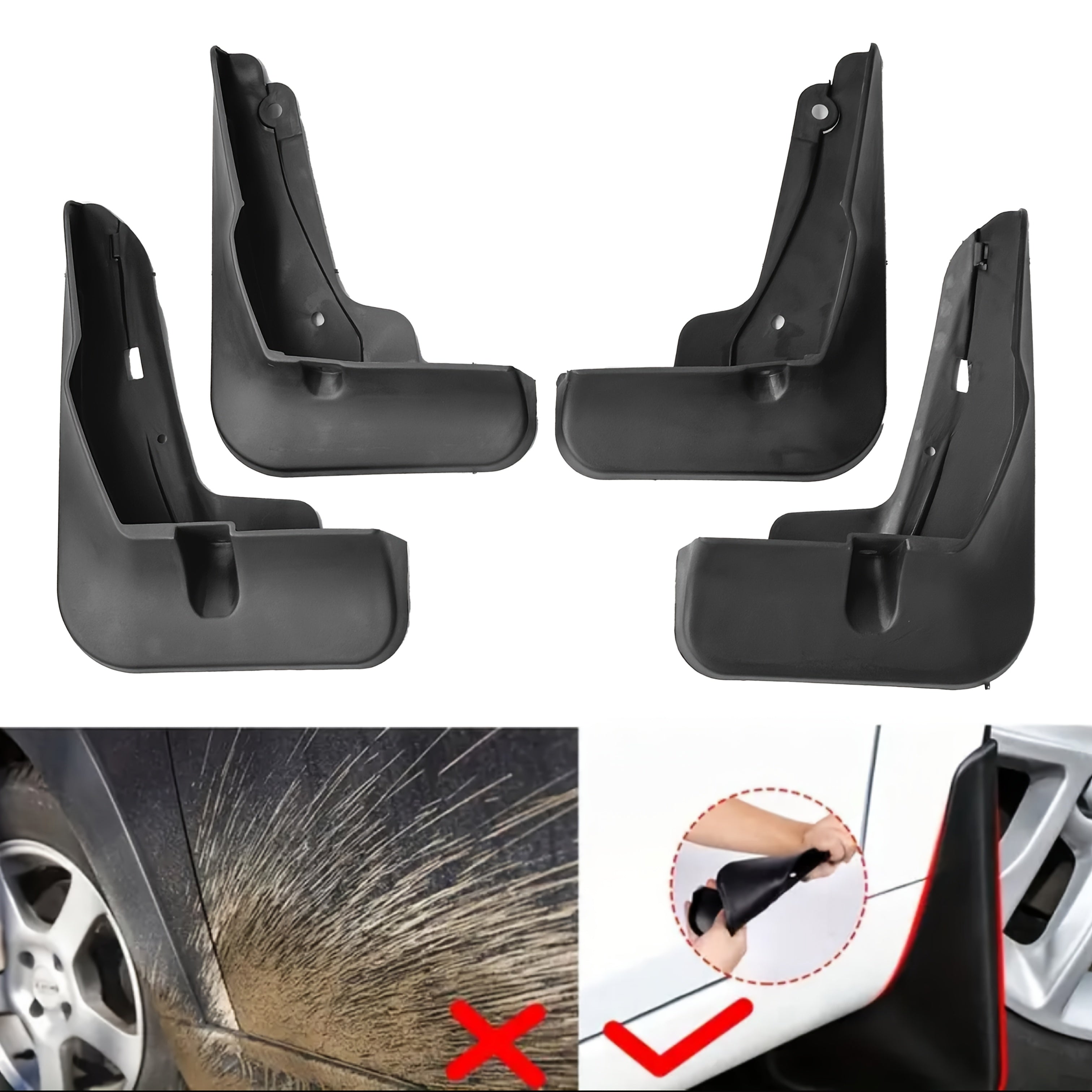 4PCS Car Mud Flaps for Front and Rear Wheels Durable Scratch-Proof Fender Mudguards