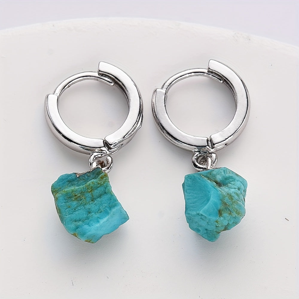 Pendientes de cobre con piedras de cristal natural para mujeres y niñas