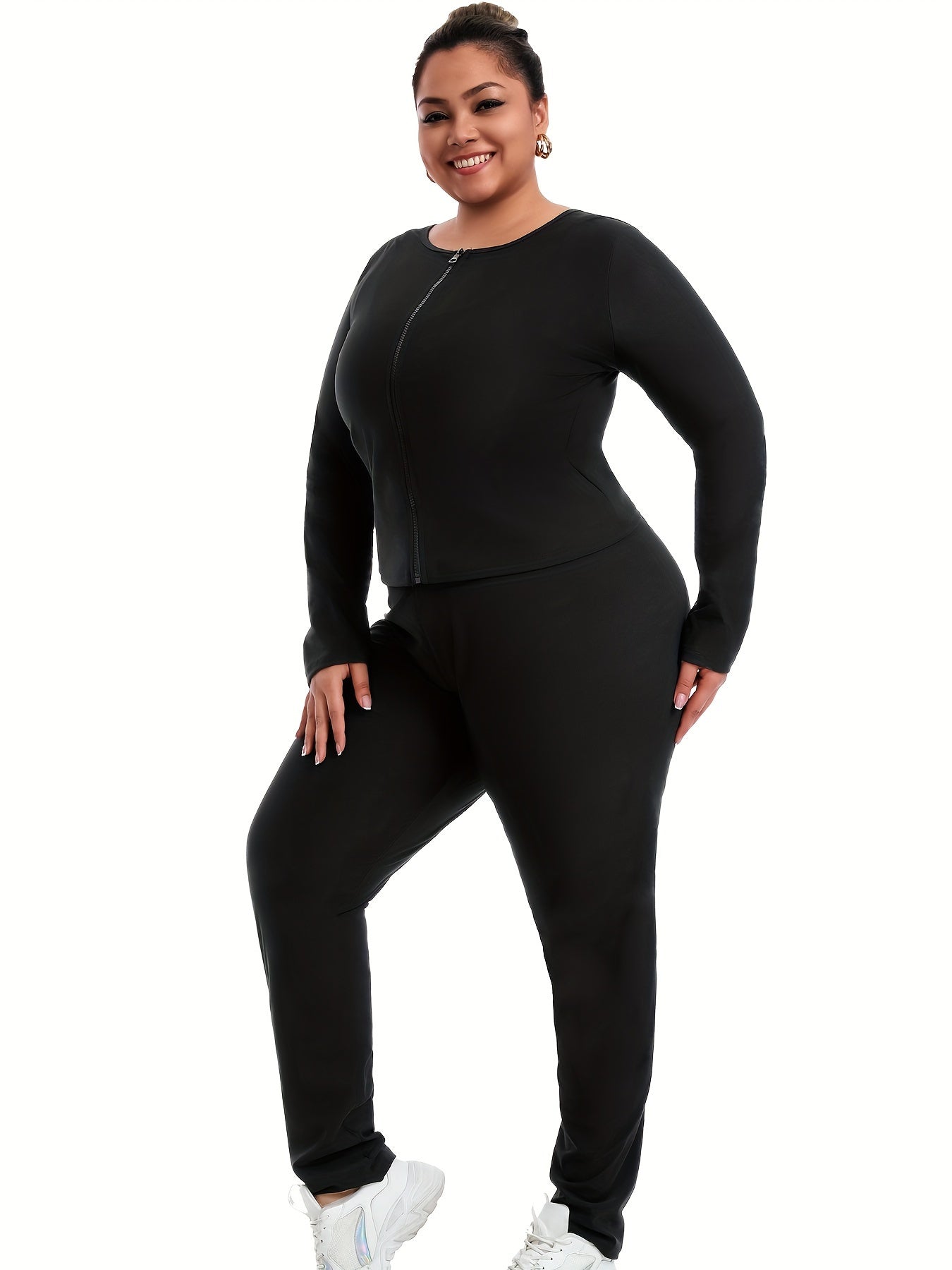 Women's Long Sleeve Yoga Suit for Body Shaping Sauna Suit Two Pieces