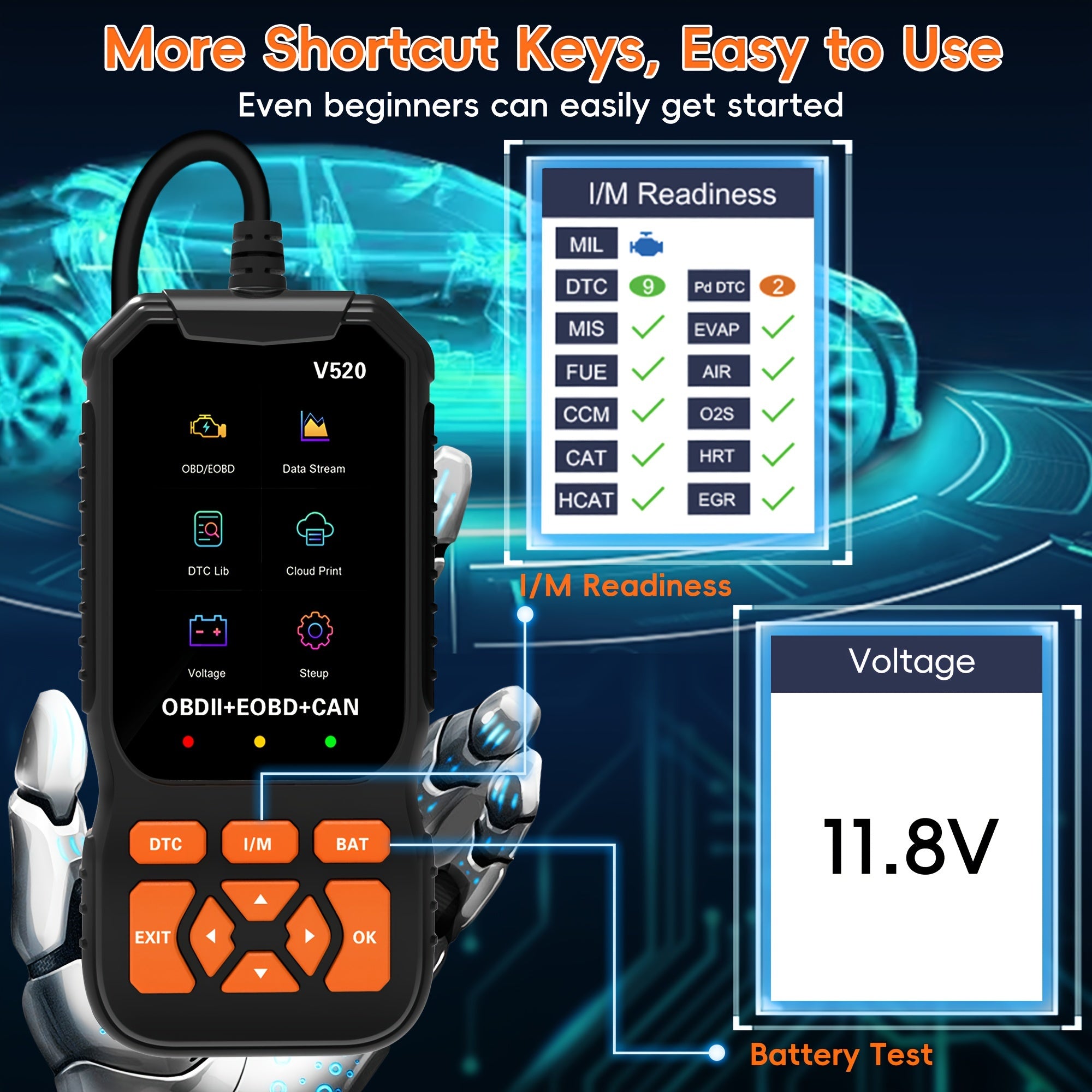 OBD2 Сканер Диагностический инструмент Карта считыватель Авто Проверка двигателя Сброс