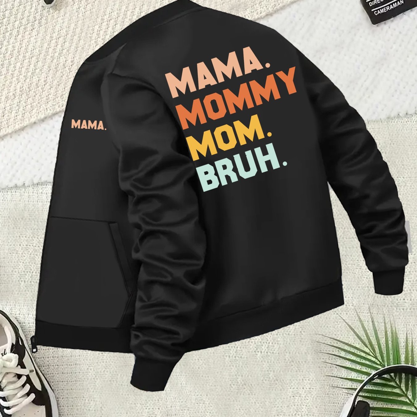 Plus Size Women's Casual Baseball Collar Jacket with "MAMA" Print