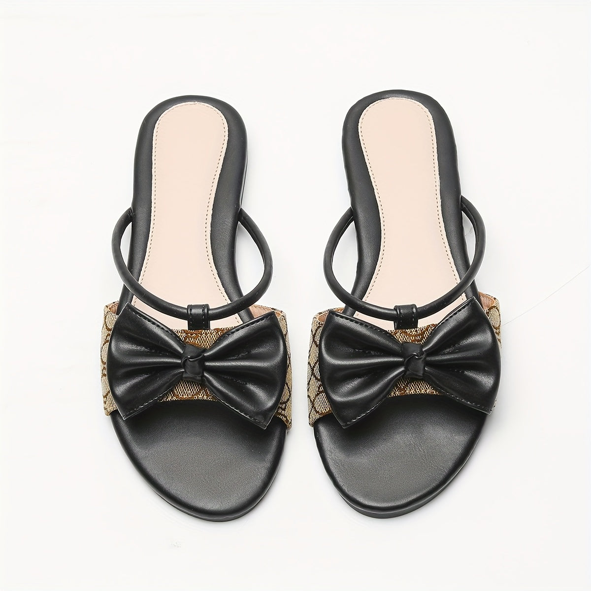 Women's Flat Sandals with Bowknot Canvas Slip-On Non-Slip Beach Slides