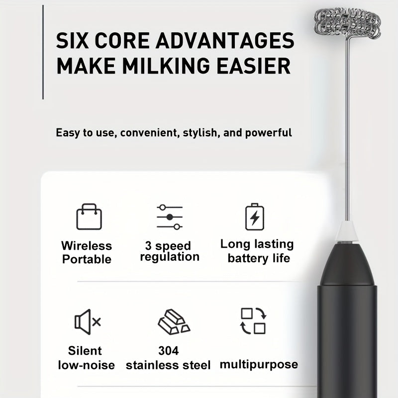 Handheld USB Rechargeable Milk Frother Stainless Steel Foam Maker for Coffee Latte