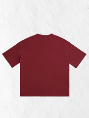 Women's Y2K Maroon Graphic T-Shirt with Black Cat and Artistic Lettering