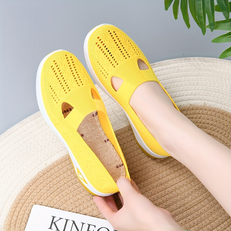 Women's Knitted Flats with Breathable Mesh Soft Sole and Cut-Out Design for Daily Wear