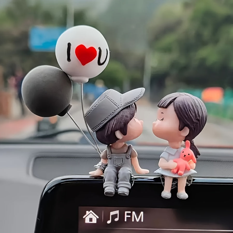 Resin Car Dashboard Decor 2pcs Balloon Holding Couple Figurines Interior Accessories