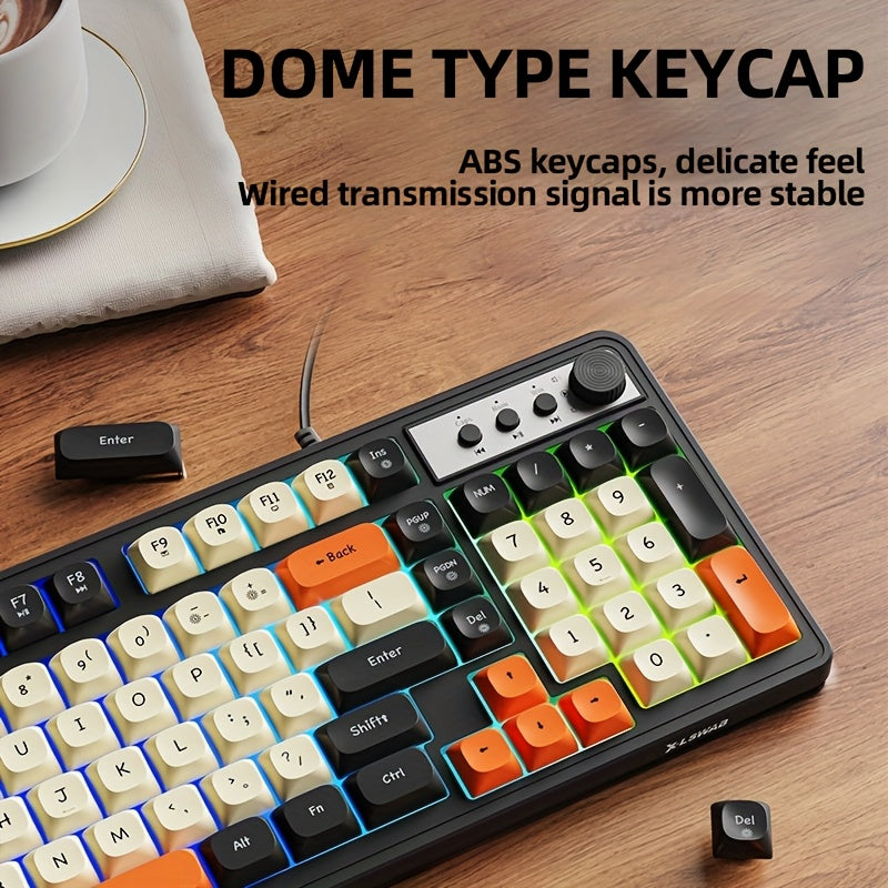 Gaming Keyboard with Rainbow Backlighting and Ergonomic Design for Office and Gaming Use