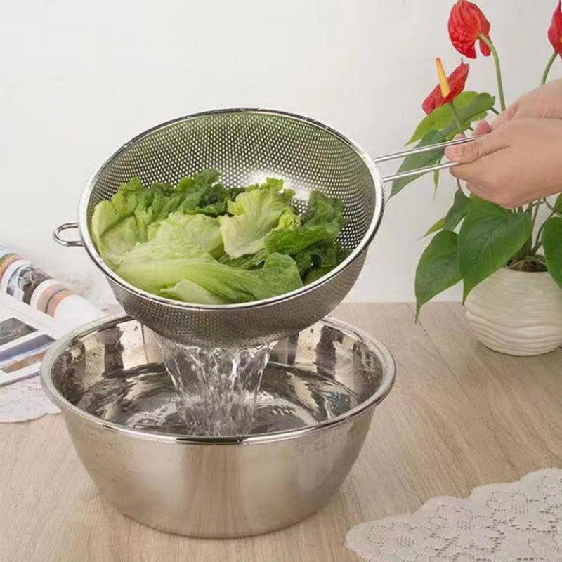 Colador de acero inoxidable de 25cm con asa, tamiz de cocina multiusos