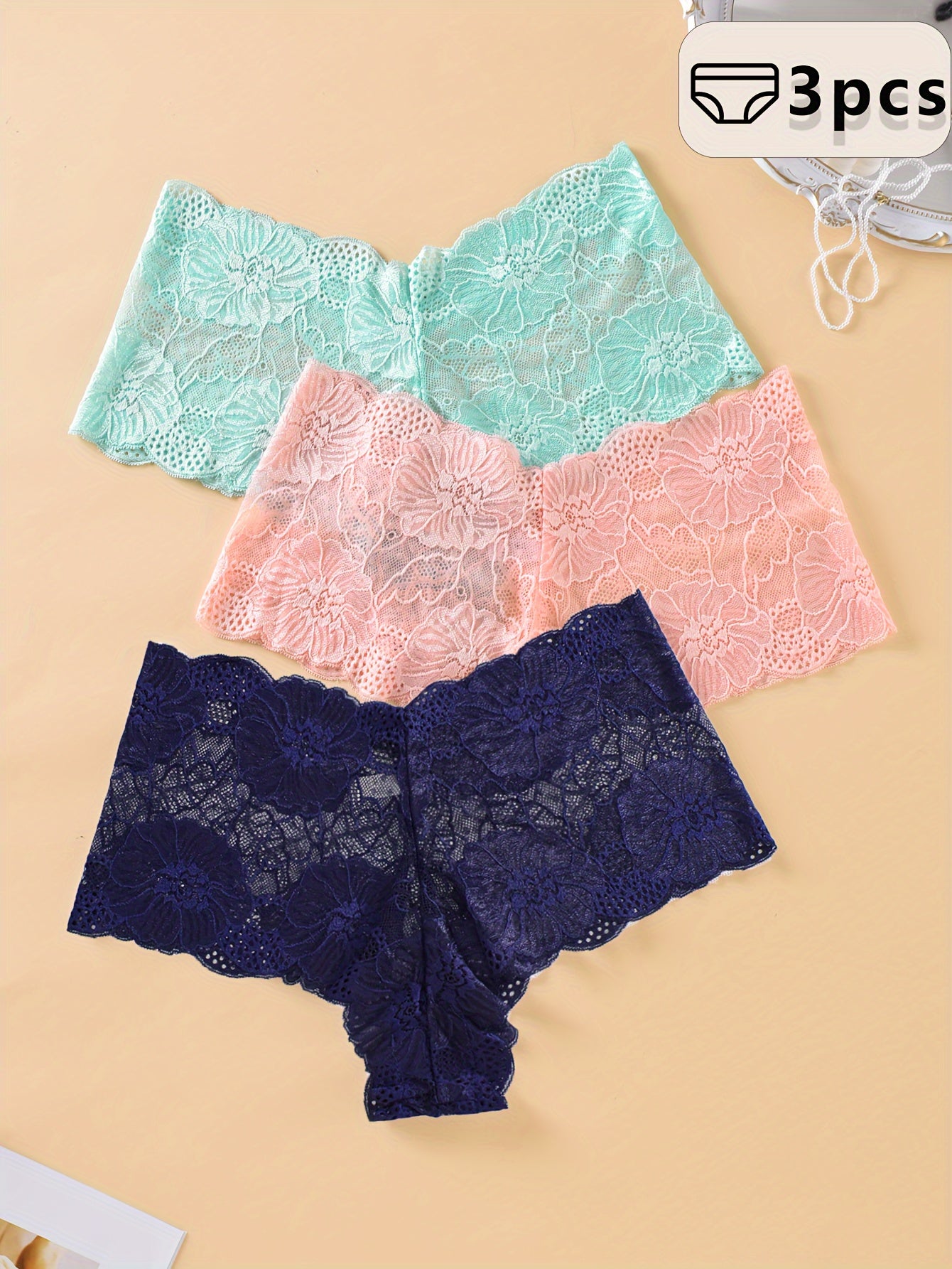 Plus Size Women's Lace Panties Mesh Seamless Breathable Floral Print