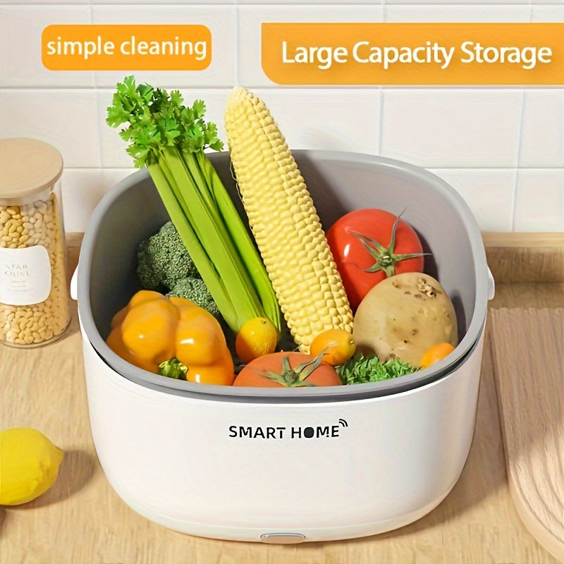 Portable USB Vegetable Fruit Washer Basket Large Capacity White PP Chemical-Free Auto Purification