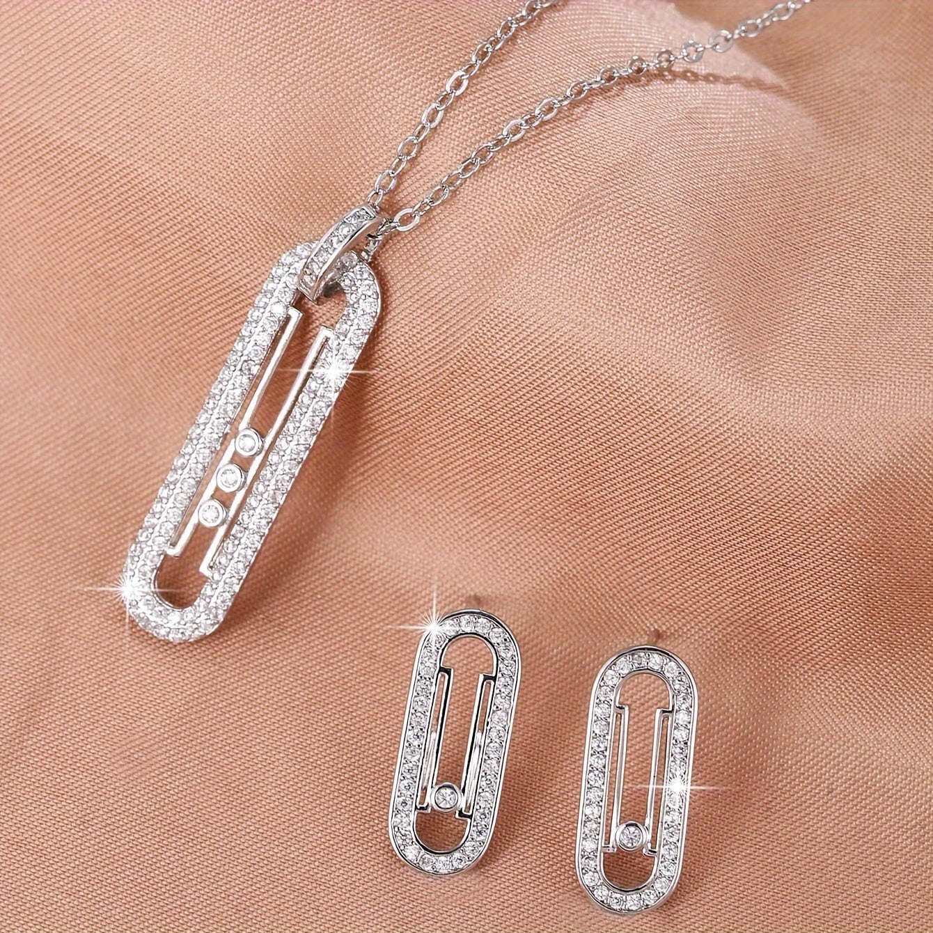 Jewelry Set Gold and Silver Middle Eastern Inspired Cubic Zirconia Earrings Necklace