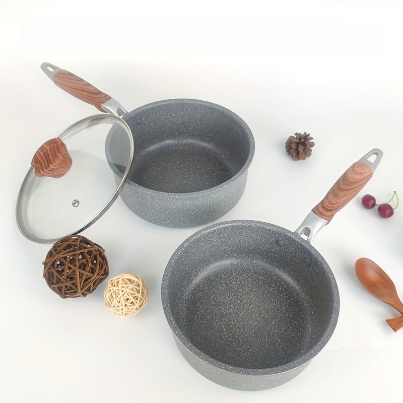 Olla de aluminio para sopa y leche con tapa de vidrio, antiadherente, fácil de limpiar para tortillas, sopas, fideos