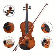 Full Size Violin for Beginners and Professionals Durable Wood Rich Tone Includes Case Rosin Extra Bow Hair