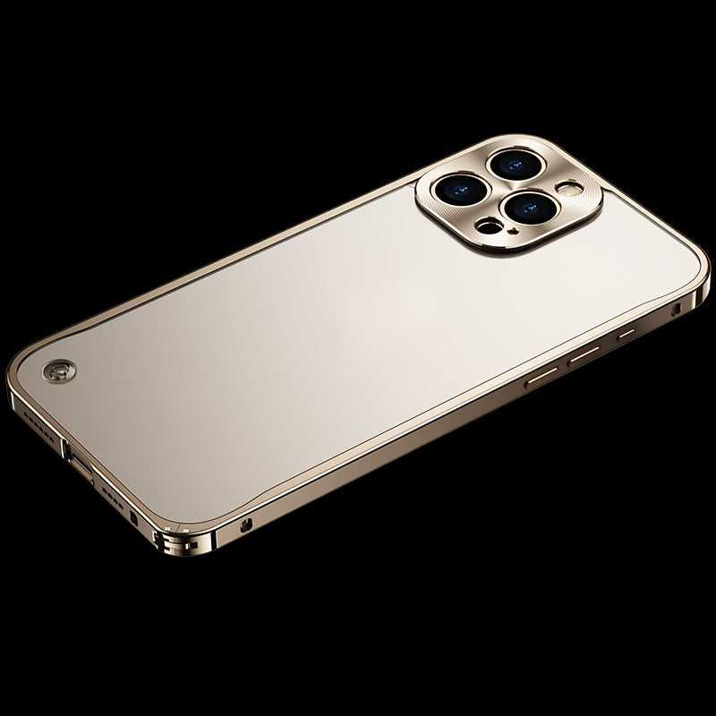 Seahorse Buckle Borderless Metal Phone Case for iPhone 11-15 Mini Plus Pro Max