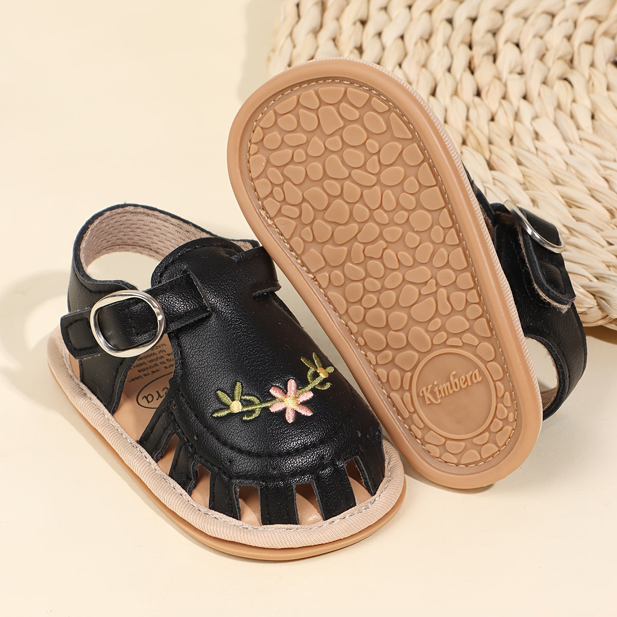 Kichkina qizlar uchun sandal open toe, gul naqshli tikilgan, yumshoq taglik, vint va halqali, kundalik yozgi kiyim uchun