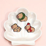8-Piece Christmas Frog and Capybara Enamel Pin Set for Bags and Decor
