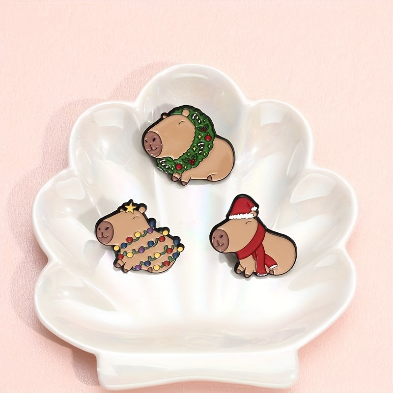 8-Donali Rojdestvo Qushqichbaqa va Capybara Enamel Pin To'plami Sumkalar va Dekor uchun
