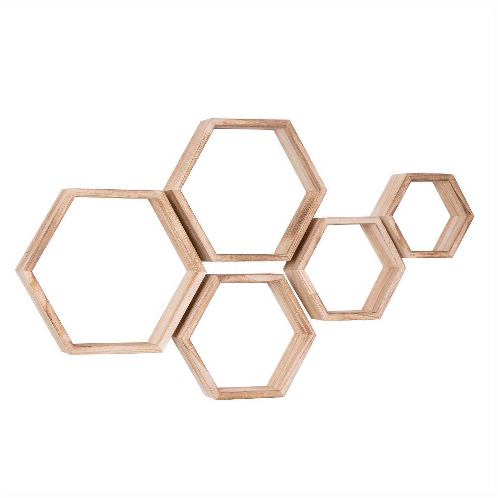 Estantes de pared hexagonales con acabado en madera flotante para baño, dormitorio, sala de estar y almacenamiento