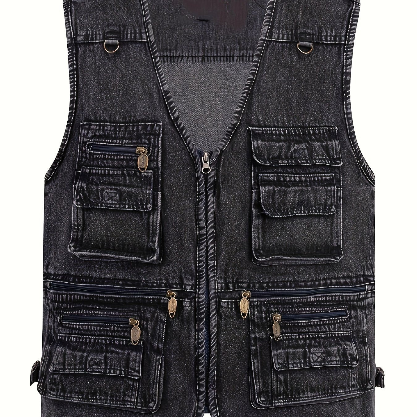 Plus Size Men's Denim Vest Casual Outdoor Wear with Pockets V-Neck Machine Washable