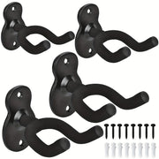 Wall Mounted Guitar Hooks Pack of 2 3 or 4 Black Iron Wall Mount for Folk Bass Electric Classical Guitars