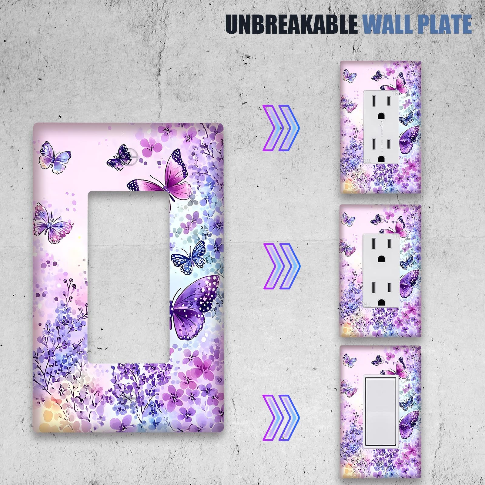Purple Butterfly Light Switch Cover Plate for Bedroom Bathroom Kitchen 1 or 2 Gang