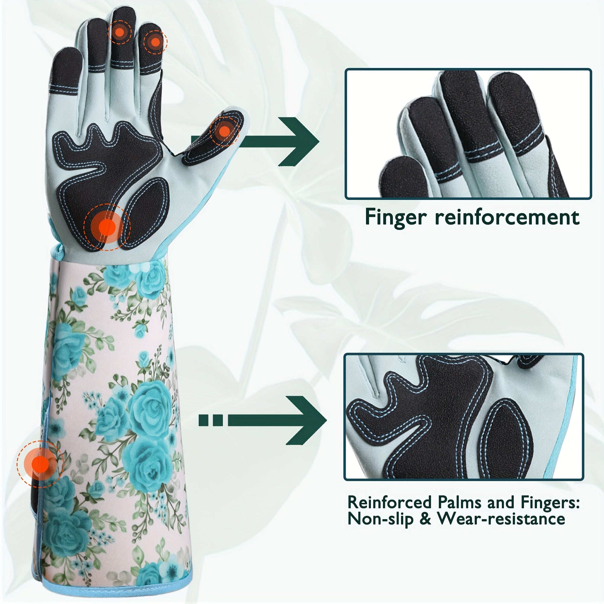 Guantes largos de jardinería para mujer, poliéster, a prueba de espinas, transpirables, con estampado floral azul