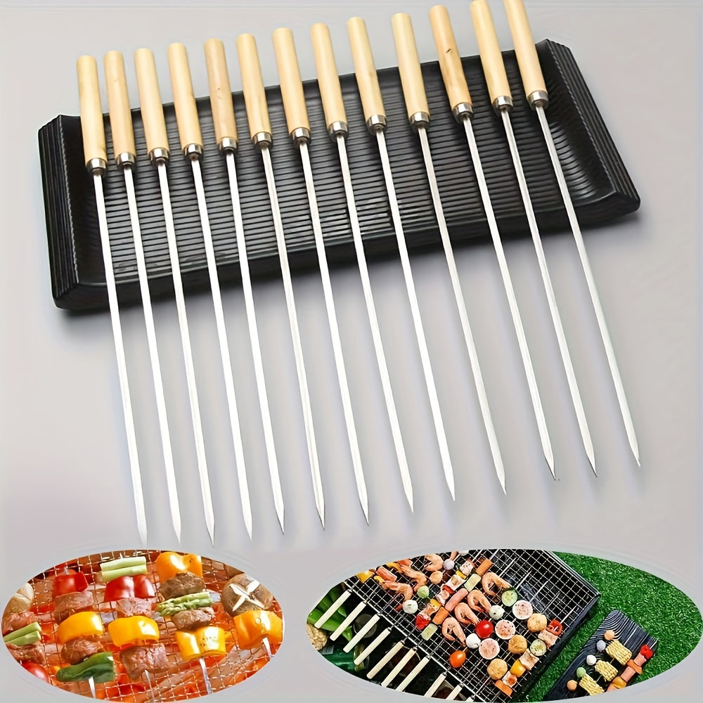 30 Wooden Handle Barbecue Skewers and Steel Brush Set for Grilling Kitchen Supplies
