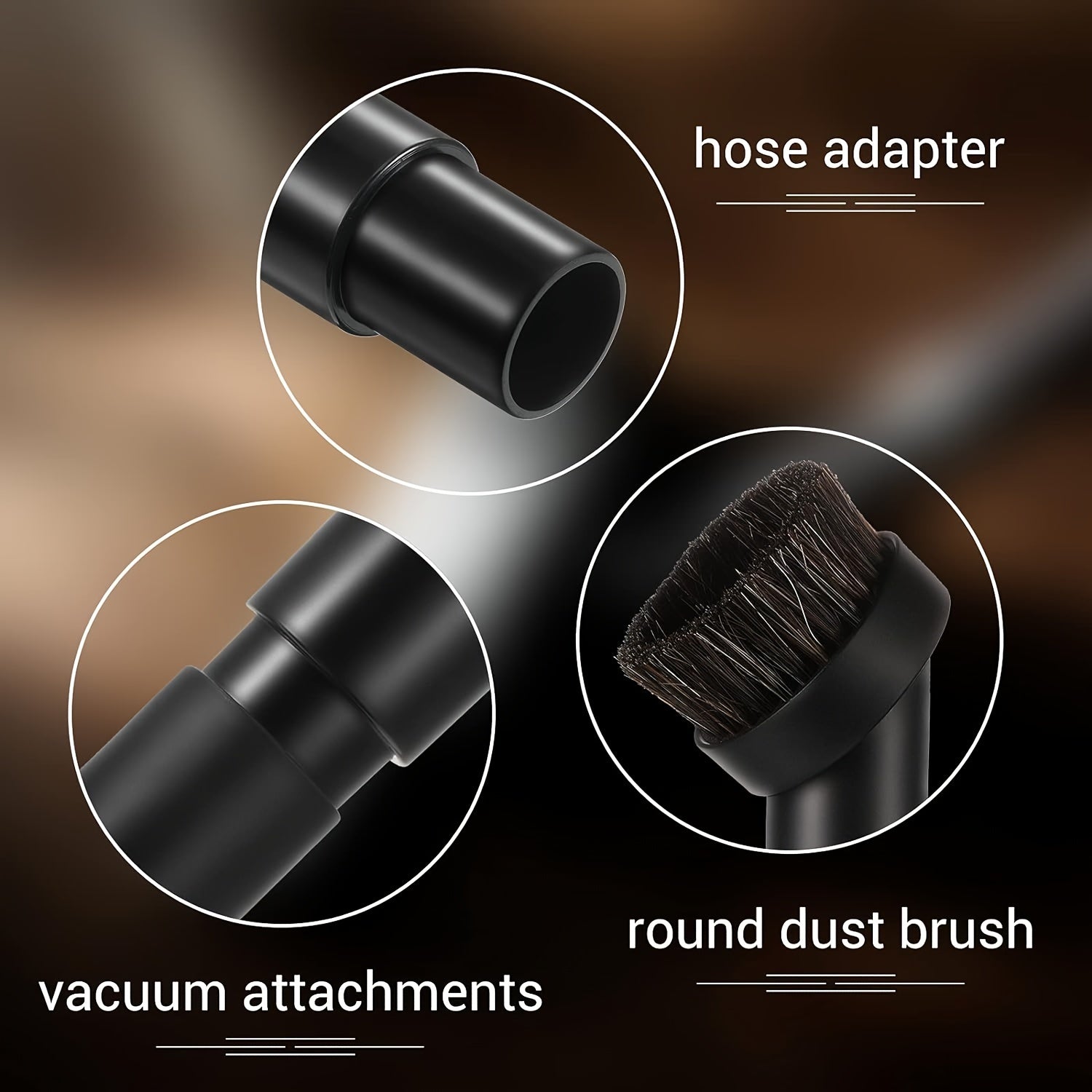 Set of 4 Round Dustproof Vacuum Brushes with Adapter and Soft Bristle Attachments