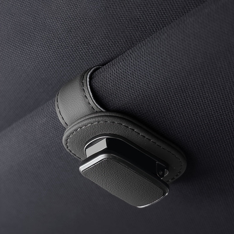 Clip de visor de coche de cuero PU universal para gafas y soporte para tablero