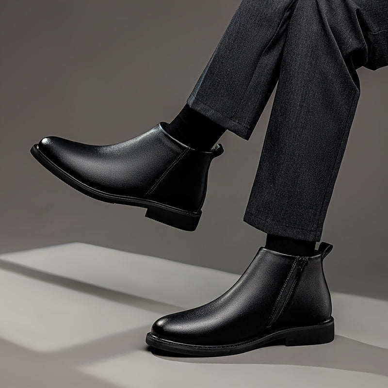 Мужские полусапоги на среднем каблуке из искусственной кожи однотонные круглым носком на резиновой подошве повседневные деловые туфли