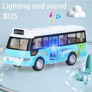 Friction-Powered School Bus Toy with Lights and Sounds for Kids Ages 3+ Sky Blue Pink Diecast Plastic