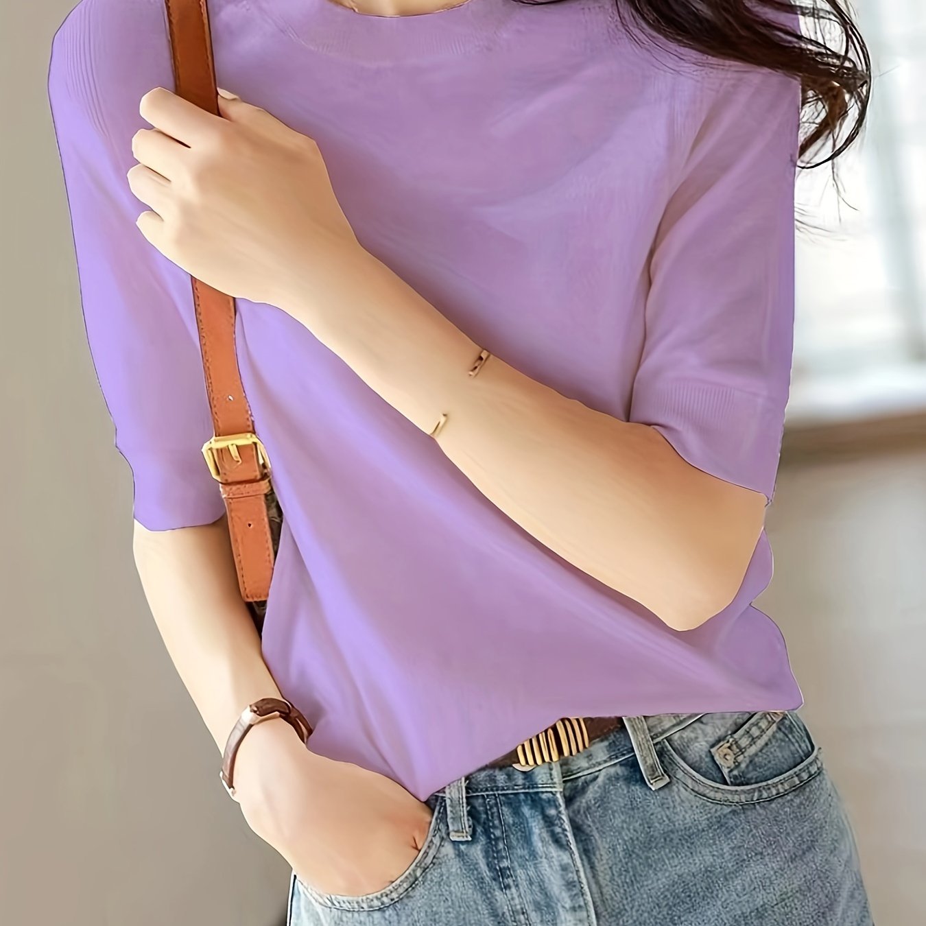 Women's Knit Sweater Crew Neck Solid Short Sleeve Spring Summer Casual