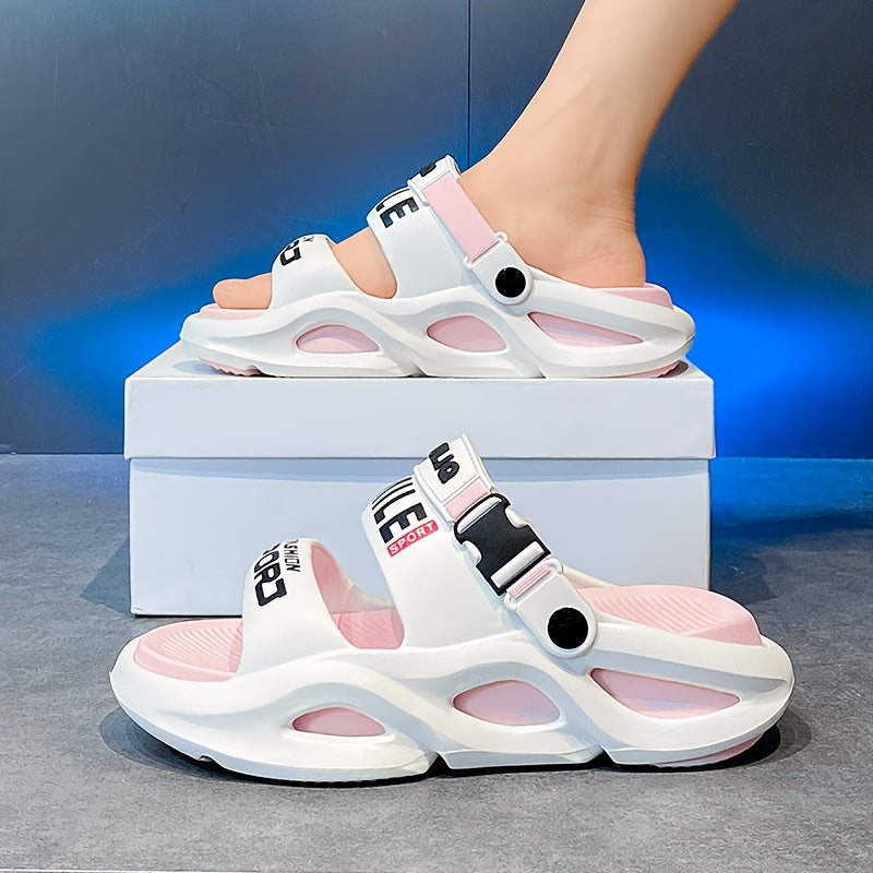 Women's EVA Sports Sandals White Pink Casual Slides Adjustable Straps