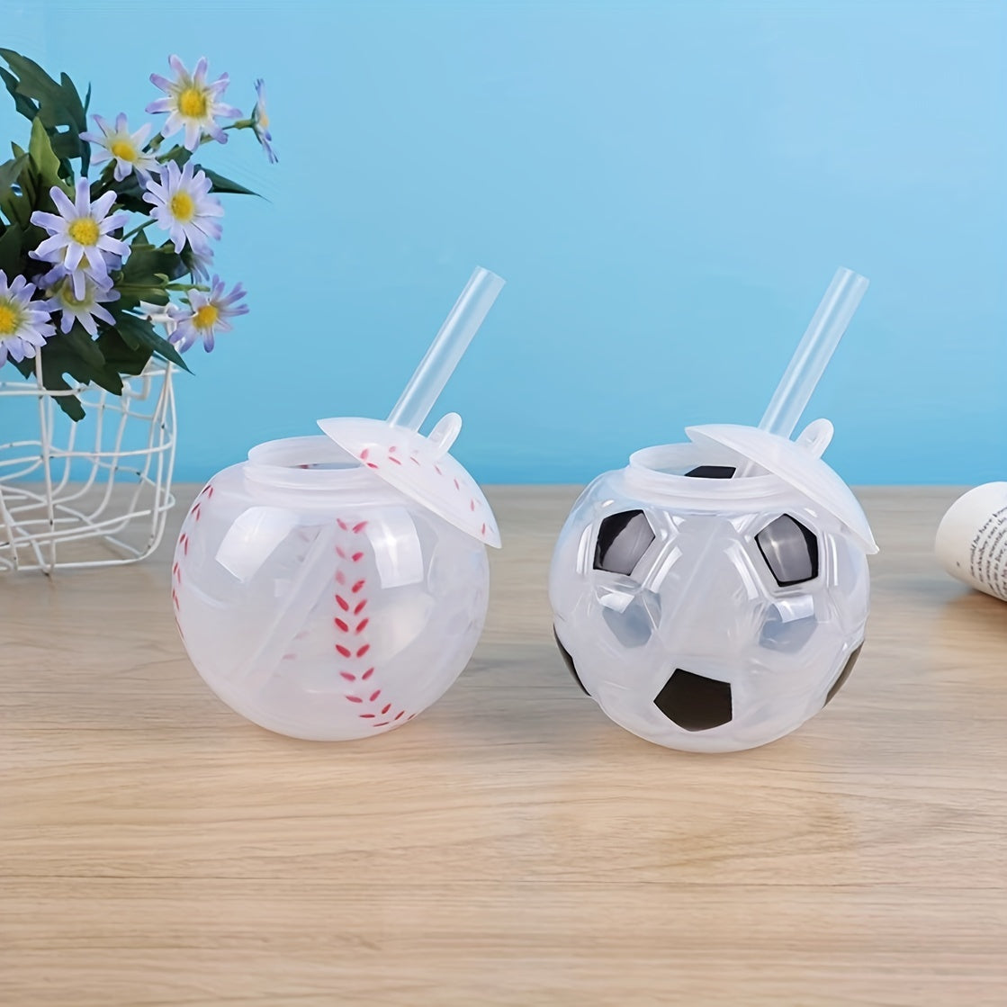 Kids' Straw Cups with Football Watermelon Baseball Designs for Milk Tea and Fruit Drinks