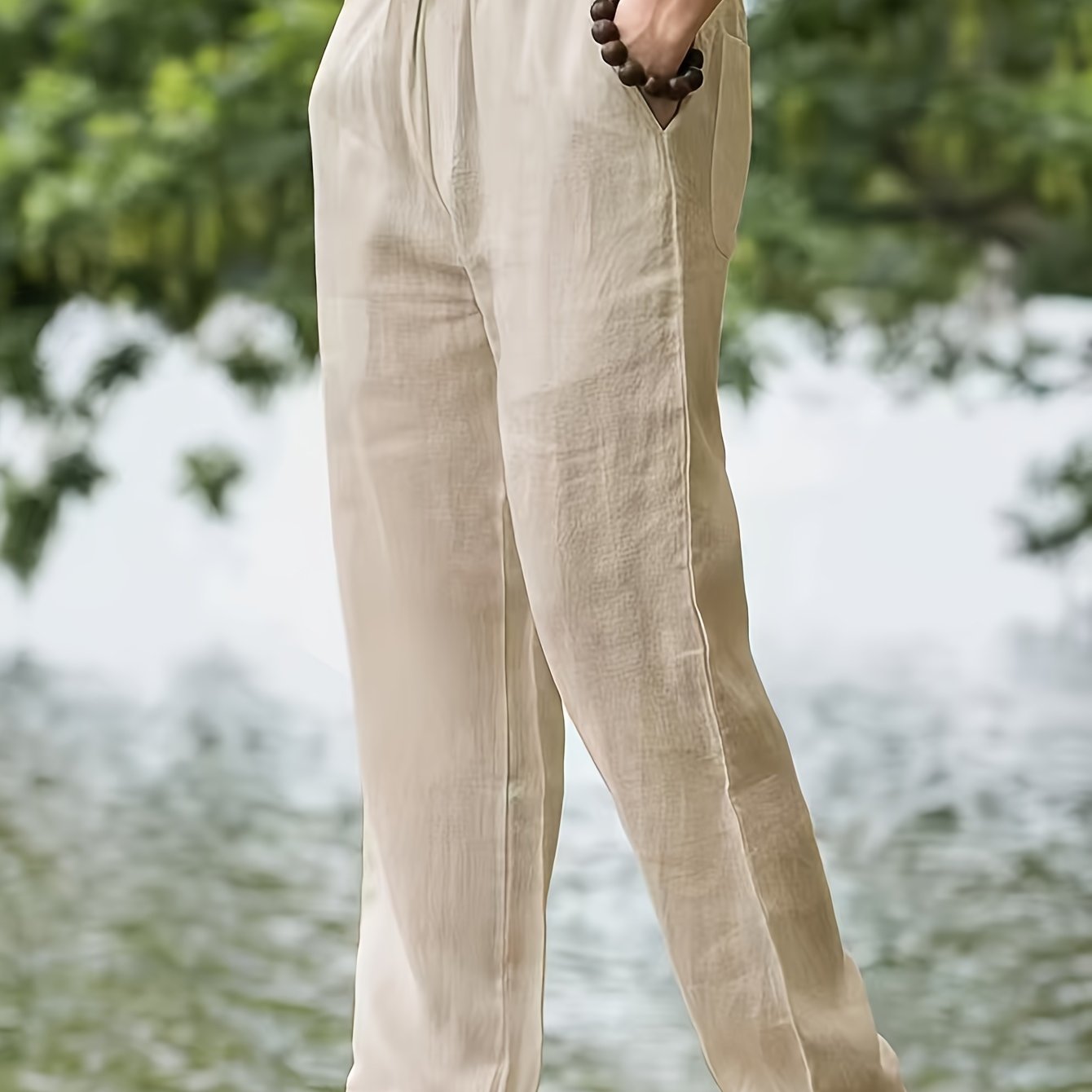 Men's Cotton Linen Blend Casual Pants Solid Color Loose Fit Regular Length for Spring Fall Running Jogging