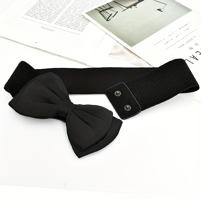Women's Dress Coat Girdle with Candy-Colored Bowknot Wide Belt and Elastic Waistband