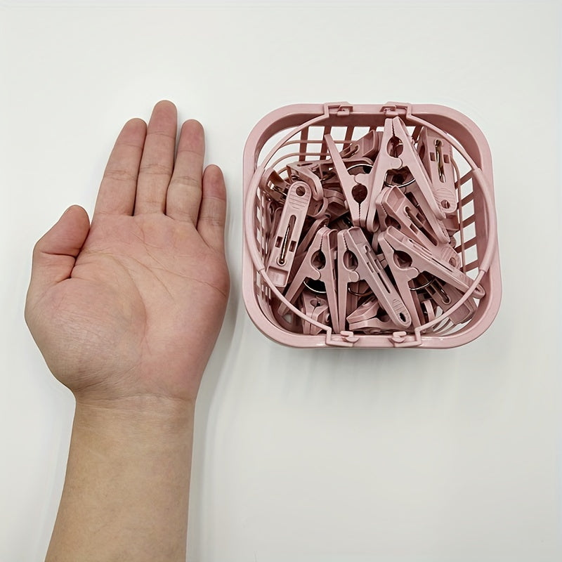 Juego de 30 pinzas de ropa de plástico con cesta, clips de secado, a prueba de viento, pequeños pinchos