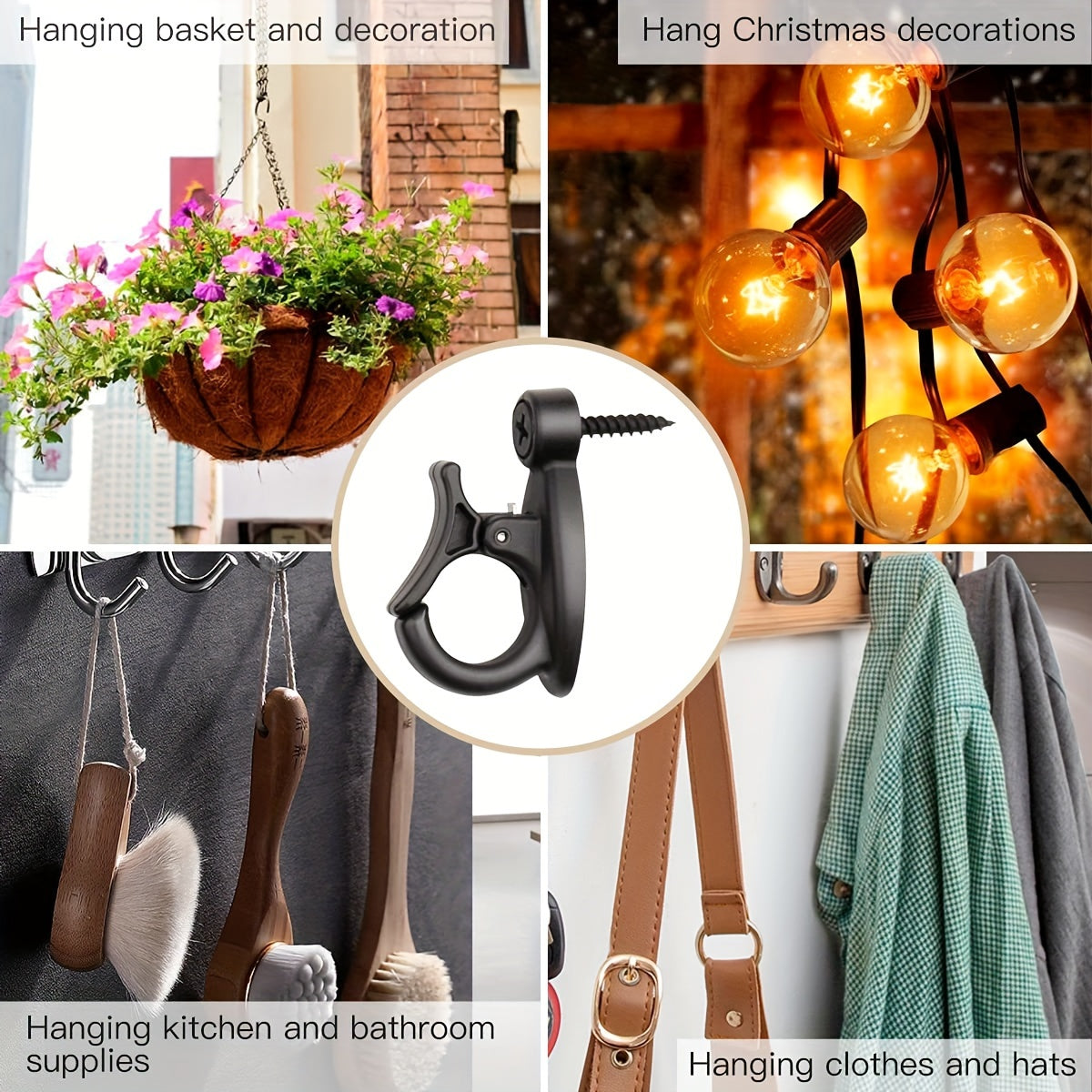 10Pcs Black Screw-In Hooks for Hanging Lights Plants Wind Chimes