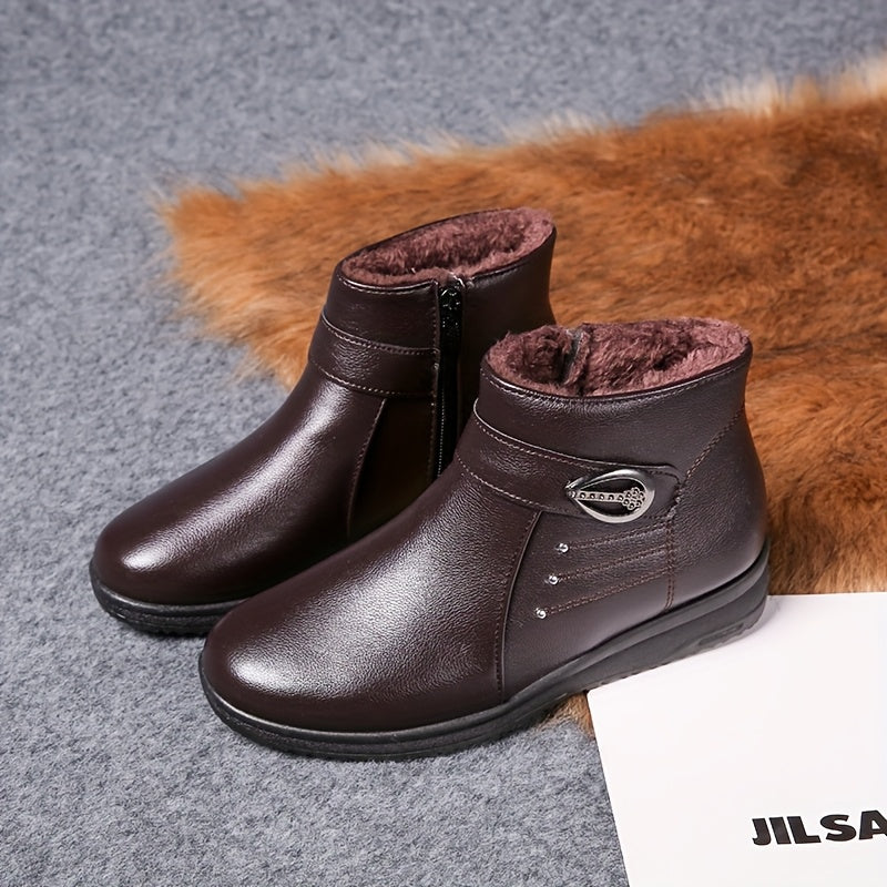 Women's Fleece-Lined Ankle Boots Warm Winter Shoes Non-Slip Sole