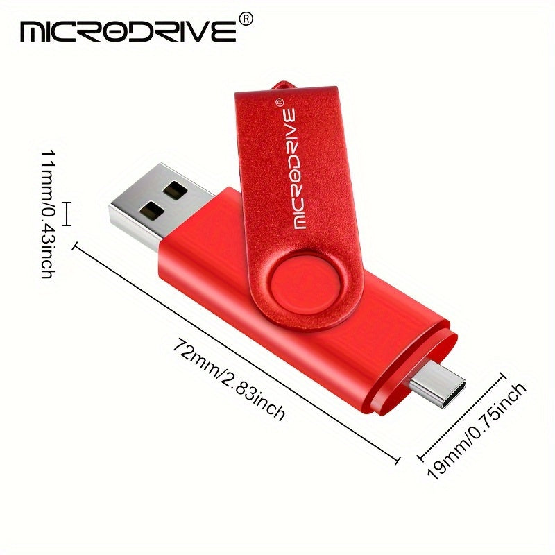 Unidad USB 2.0 de 4GB a 128GB con diseño metálico giratorio compatible con Type-C para Android Negro Azul