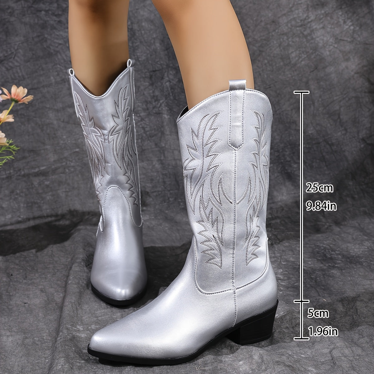 Women's Embroidered Cowgirl Boots Leather Western Short Shoes Plus Size