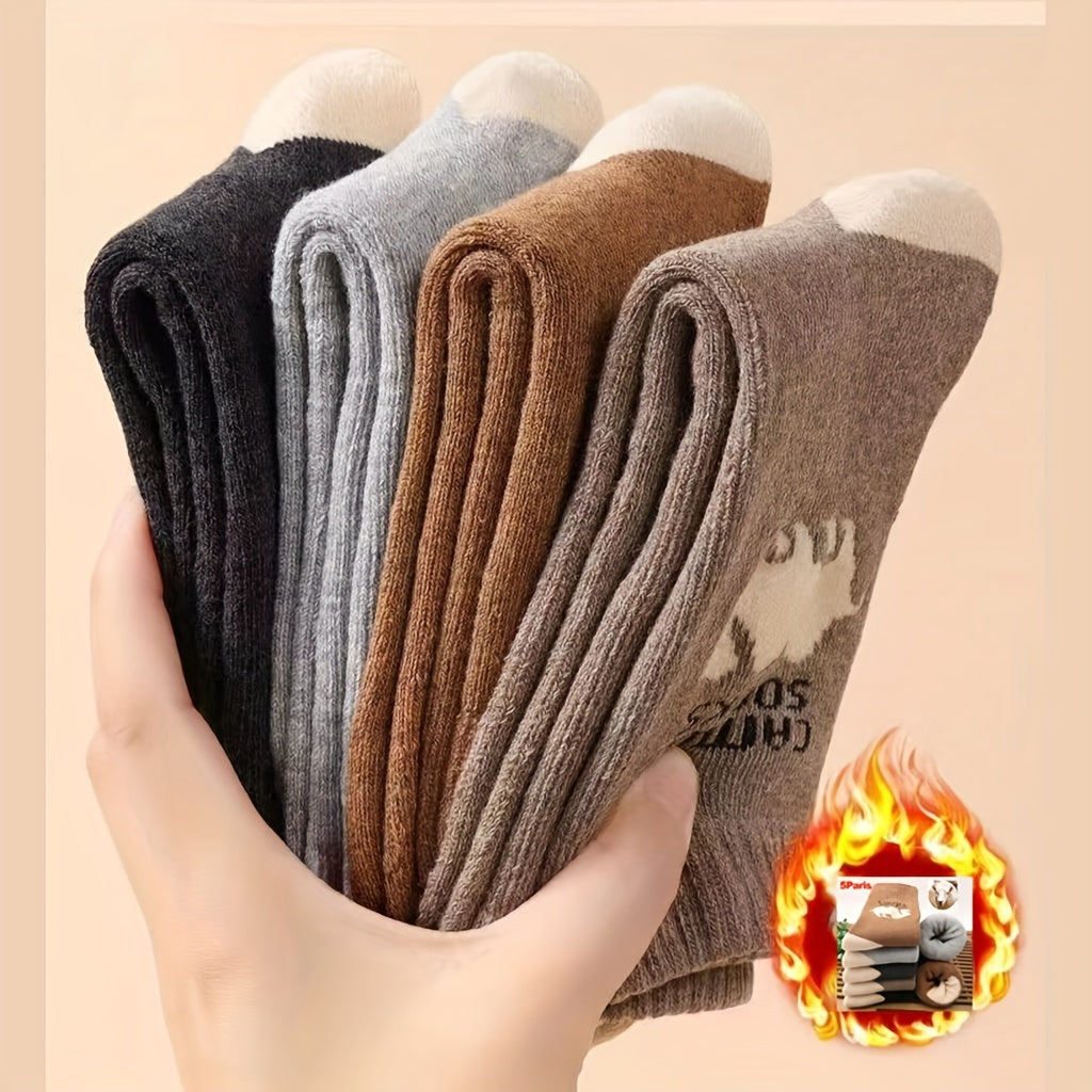 Men's Thermal Crew Socks 5 Pack Cozy Camel Pattern Winter Warmth