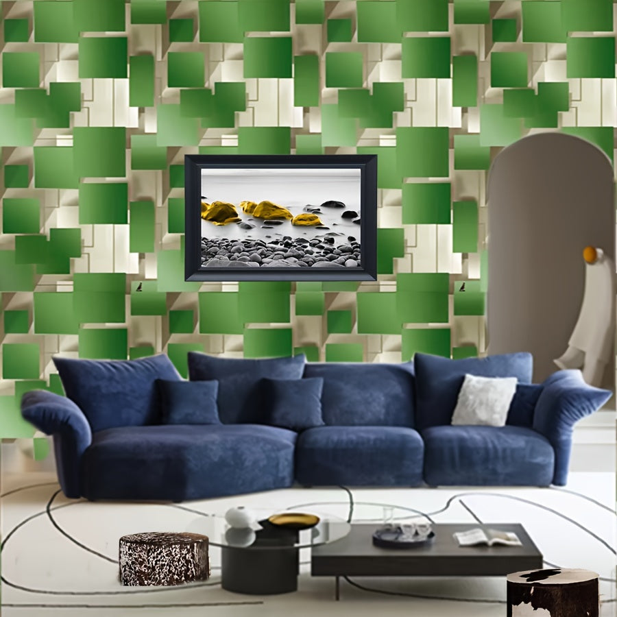 Vinyl Wallpaper 3D Square Shapes Striped Pattern Self-Adhesive DIY for Bedrooms Living Rooms Dining Rooms