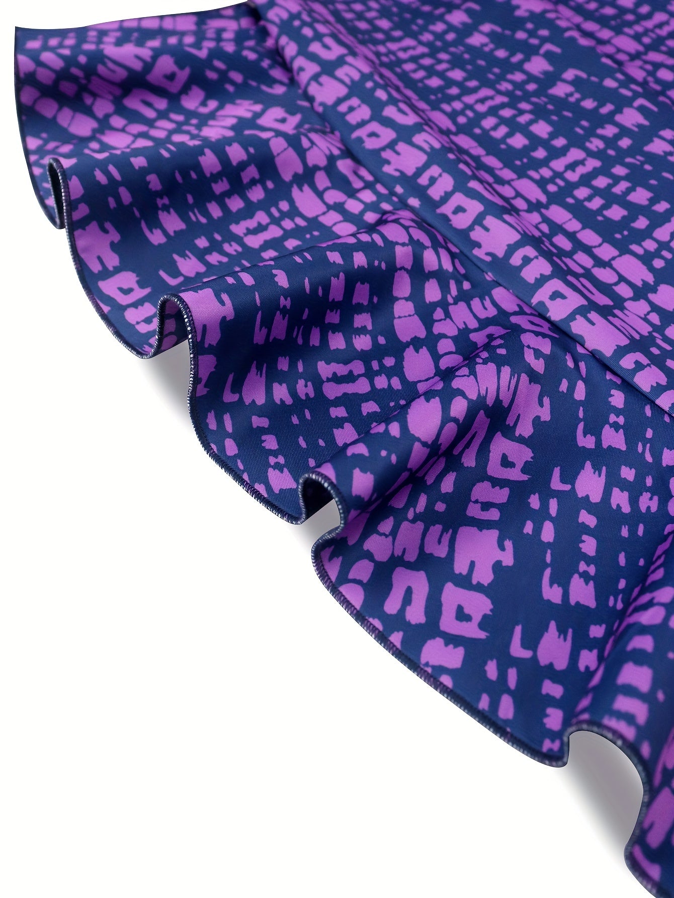 Women's Plus Size Purple Printed Maxi Dress V-Neck Ruffle Hem