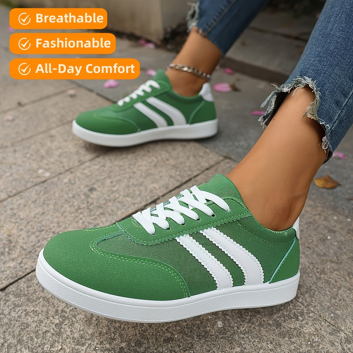 Women'S Lightweight Casual Sneakers – Breathable Orange White Low-Top Lace-Up Skate Shoes