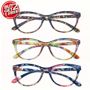 Набор из 3 стильных очков для чтения Cat Eye с защитой от синего света и цветочным дизайном