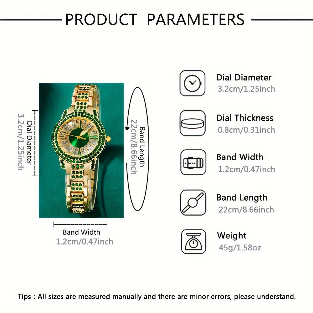 Women’s Green Quartz Jewelry Set with Wristwatch Earrings Necklace and Bracelets