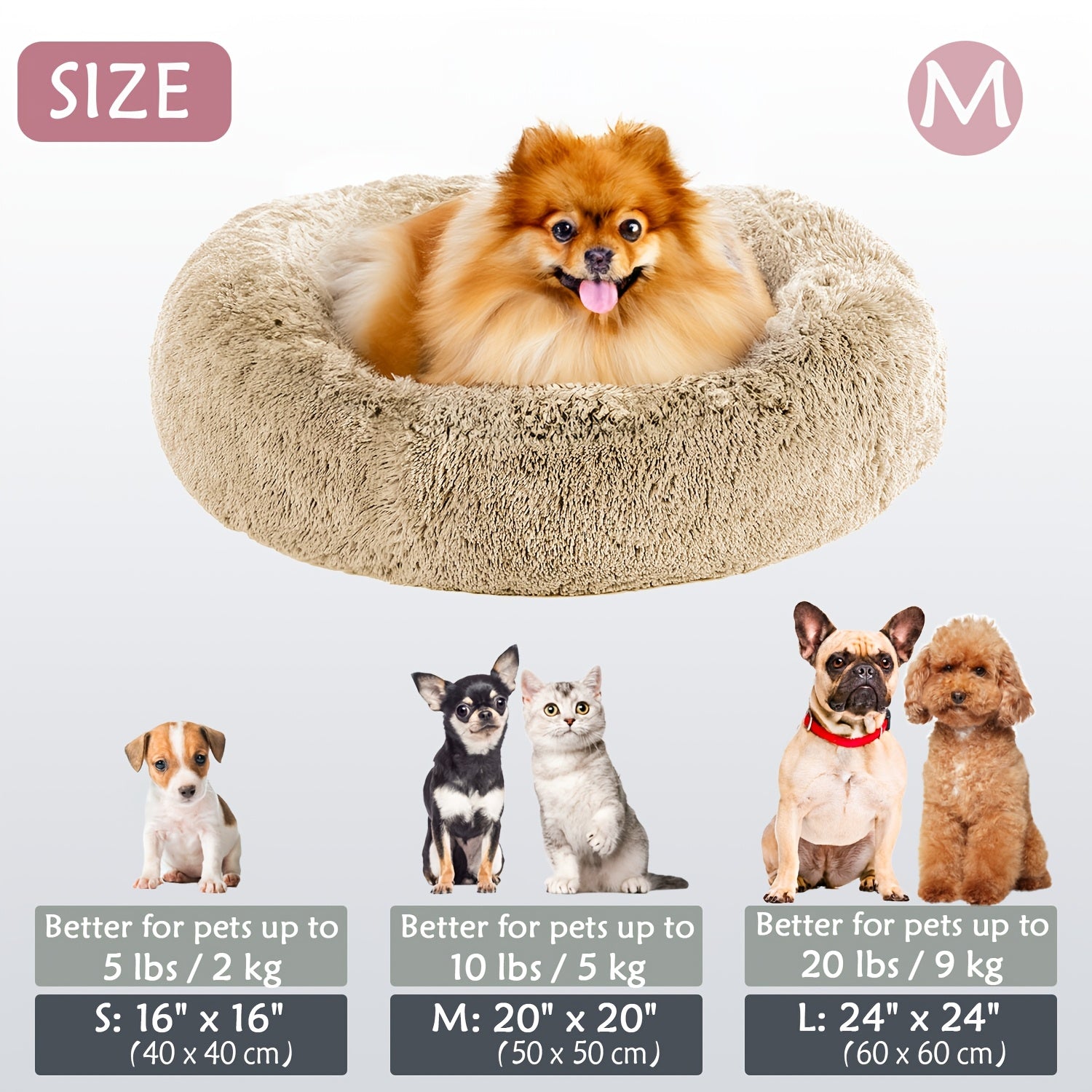 Round Dog Bed for Winter Indoor Use Polyester Non-Skid Bottom Small to Large Dogs
